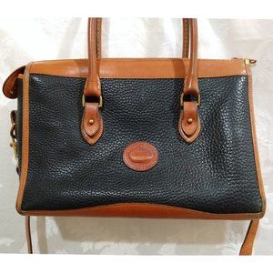 Vintage 80s Dooney & Bourke USA Brown Black Pebbled Leather Shoulder Satchel Bag